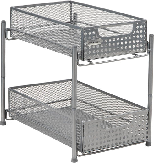 Mind Reader Accessory Organizer, 2 Tier Metal Mesh Supply Storage for Makeup, Crafts, Office, Kitchen, 8" L x 12.5" W x