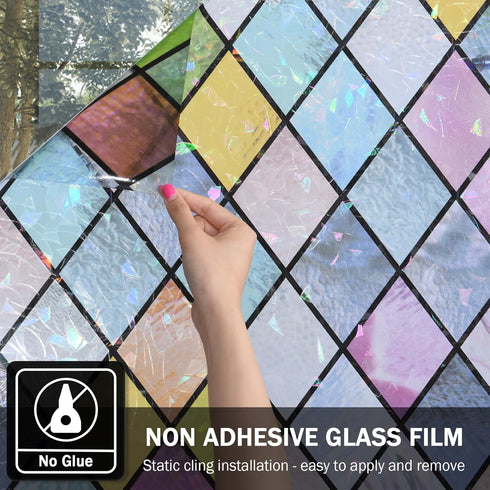 FEOMOS Stained Glass Window Film | Colorful Lattice Window Privacy Films | Anti UV 29.5 x 78.7 inches