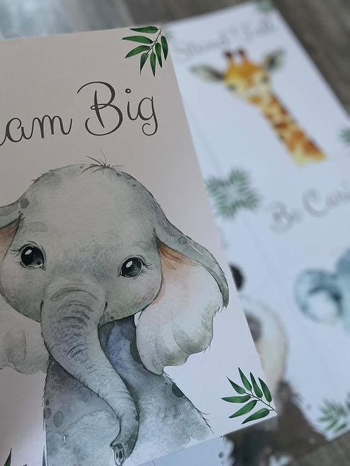 Set 6 (8x10) Baby Safari Animals for Girl or Boy Nursery Bedroom, of Unframed Wall Art Prints, Jungle Leaves Quote