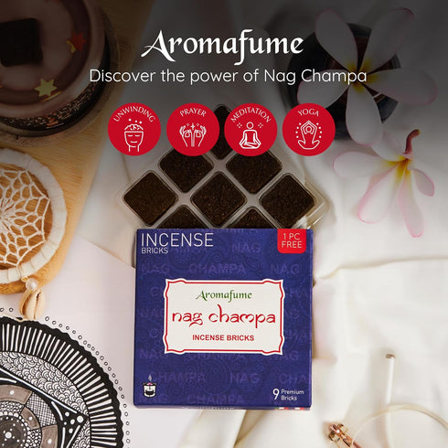 Nag Champa Incense Bricks (2 x 9 Bricks) & Tree of Life Incense Burner by Aromafume - Natural, Smokeless, Non Toxic