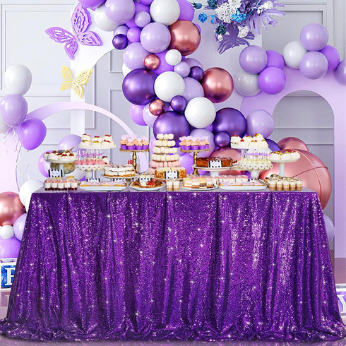 B-COOL Sequin Tablecloths, Purple Glitter Mermaid Table Cloths for Halloween Parties, 50x50inch
