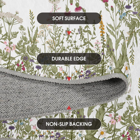 2x10 Artoid Mode Antique Herbs and Wild Floral Runner Rug, Spring Home Decor Low-Profile Non-Slip Washable Area Rug