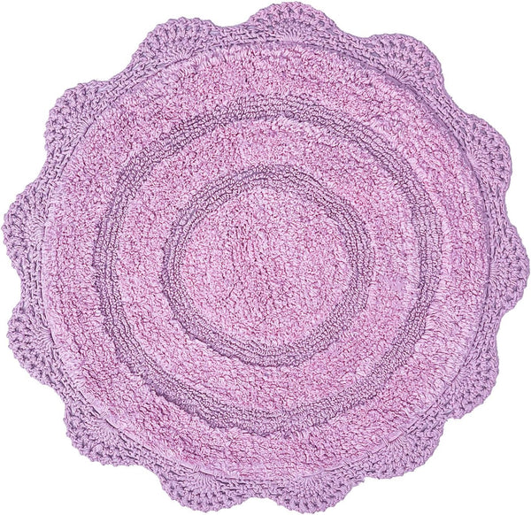 Chardin Home Lavender Crochet Bathrug, 100% Cotton Round Bathmat, 24 Inch Diameter, Handcrafted