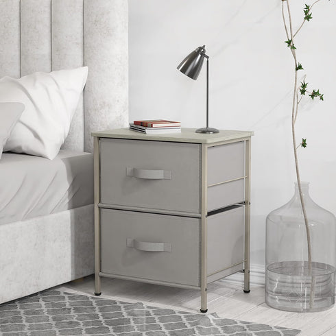 2 Simple Houseware Tier Night Stands Dresser for Bedroom Organizer Drawer Storage Tower, Grey