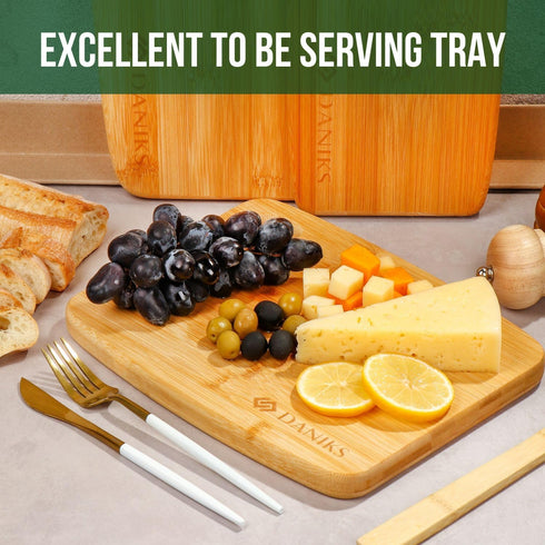 Daniks 100% Organic Bamboo Cutting Board, Heavy Duty Wood Chopping Board, Extra-Thick for Serving, Meat & Veggies, 13x9"