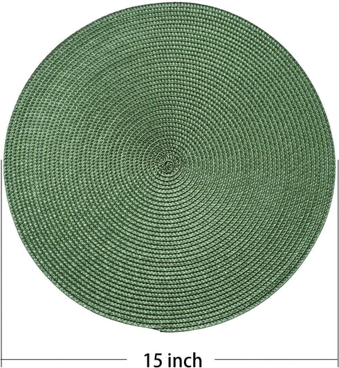 AHHFSMEI Round Braided Placemats Set of 6, 15 Inch Natural Woven Heat Resistant Table Mats (Olive Green)