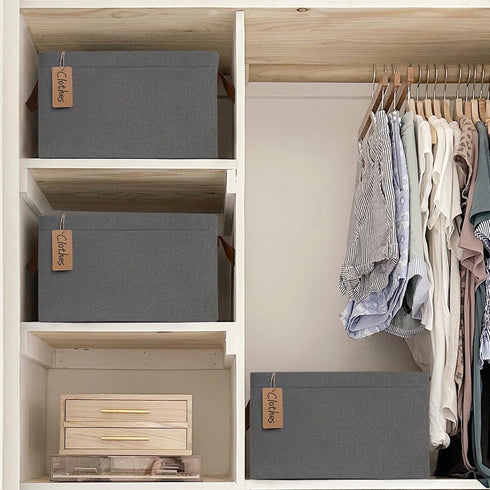 CHICVITA Storage Baskets for Organizing, Fabric Storage Bins for Clothes, Towels, Shoes, Closet Baskets for Bedroom Organizing, 14 ¾" L x 10 ¼" W x 8 ¼" H, Grey, 2-Pack by CHICVITA