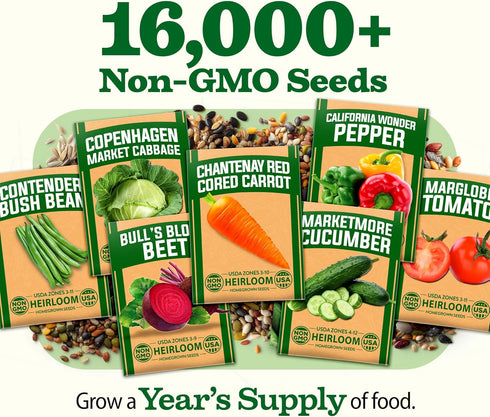 32 16,000+ 32 Heirloom Vegetable and Fruit Seeds for Planting - Seeds | Non-GMO Survival Seed Vault | High Germination