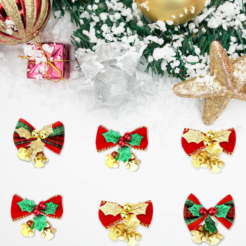 20 Pcs Christmas Mini Bow with Bells, 4 Styles - Traditional, Rustic, Whimsical, Minimalist - Red, Green, Gold Ornaments