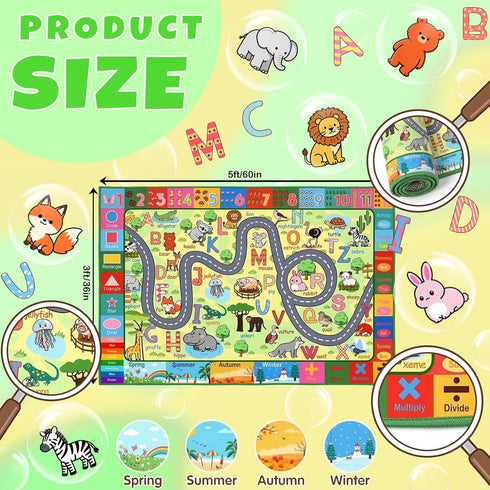 3x5 Feet Educational Area Rug Kids Rugs for Playroom with Alphabet Numbers Shapes Animals Learning Carpet for Bedroom