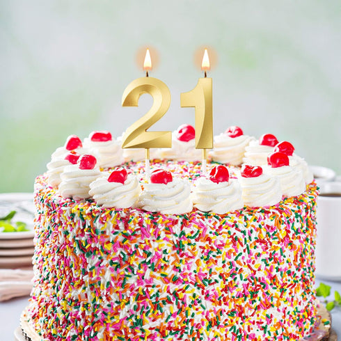Gold Birthday Candles Numeral Cake Topper Decoration for 21st Birthday Party, Wedding, Anniversary Celebration Supplies