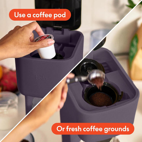 6oz 14oz, 1000 BELLA Single Serve Coffee Maker, K Cup & Coffee Ground Compatible with Removable, Adjustable Drip Tray