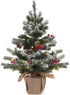 24 Inch 2 FT Pre-lit Snowy Mini Christmas Tree, DECSPAS Small Tabletop Flocked Tree with 20 LED Lights for Holiday Party