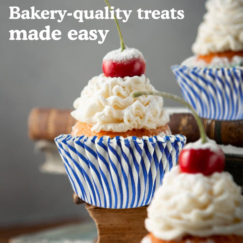 Regency Wraps Blue Pisa Stripe Baking Cups, Pack of 40, Greaseproof Professional Grade, for Cupcakes, Muffins