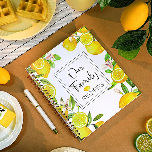 Recipe Book to Write in Your Own Recipes, 7.5 x 9 Inch Lemon Recipe Notebook with 100 Pages, Gift for Mom Dad Wife