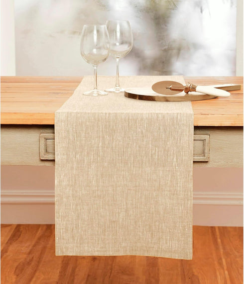 Solino Home Linen Short Table Runner 48 Inches - 100% Pure Linen Champagne Beige, 14 x 48 Inch for Dresser and Coffee