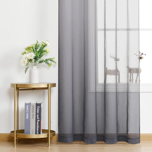 DWCN Ombre Sheer Curtains - Faux Linen Gradient Semi Voile Grommet Top Drapes, Set of 2 Panels, 52 x 54 Inch