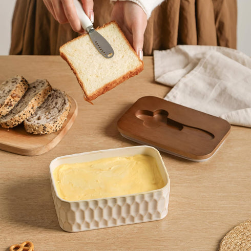 Countertop, Butter Dish with Lid, Ceramic Butter Dish for Airtight Butter Keeper with Knife, Butter Storage, Kitchen