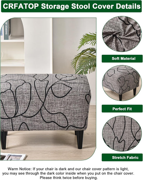 Bottom,51 CRFATOP Ottoman Chair Cover Large Ottoman Chair Slipcovers Solid Rectangle Storage Stool Cover Stretch