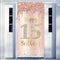 Happy 15th Birthday Door Banner Decorations, Pink Rose Gold 15 Birthday Party Backdrop Sign Supplies