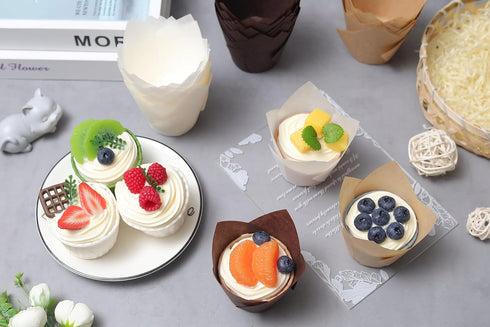 200PCS Tulip Cupcake Liners, Parchment Baking Cups for Muffin Wrappers, Perfect for Parties and Catering (3 Colors).