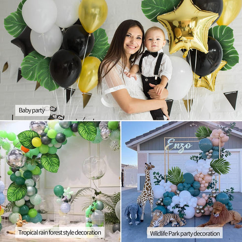 74 Pcs Artificial Palm Leaves, 7 Kinds Tropical Fake Leaves for Safari Jungle Hawaiian Dinosaur Luau Party Decoration