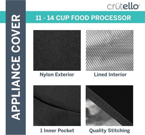 Crutello Food Processor Cover with Storage Pockets for Large Custom 11-14 Cup Processor, Black Cover