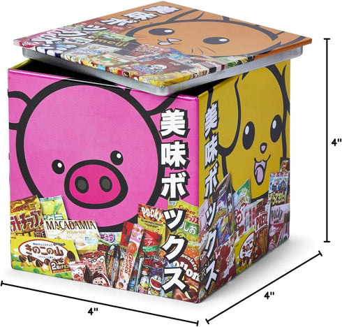Dagashi Japanese Anime Otaku Snacks Tin Storage Box - 4x4-Inch Metal Novelty Stash Container with Pop Top Lid