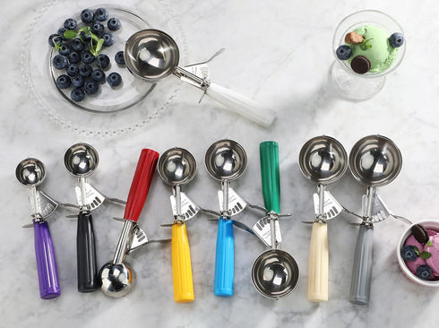 34745 Commercial-Grade 18/8 4.67 oz, 6, New Star Foodservice Thumb Press Food Disher/Ice Cream Scoop, Stainless Steel
