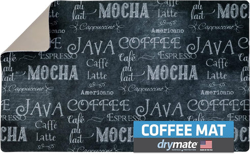 Drymate Coffee Maker Mat, Absorbent & Waterproof Kitchen Counter Protector, 12” x 20” Java Chalkboard Accessory