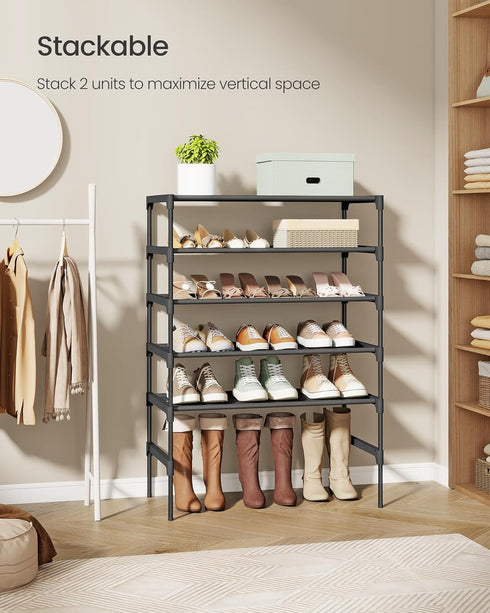 3-Tier 11.7 24.5 21 Inches, ULSH023BH01 SONGMICS Shoe Rack, Shoe Storage Organizer, Space-Saving, x x Entryway, Metal