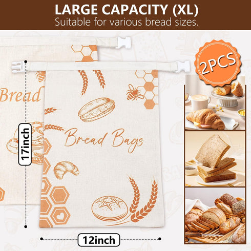 BATJA ZYQGH Sourdough(2 Pack), 100% Beeswax Bread Bags for Bread Bags for HomemadeBread, Beeswax Bread Bag, Keep