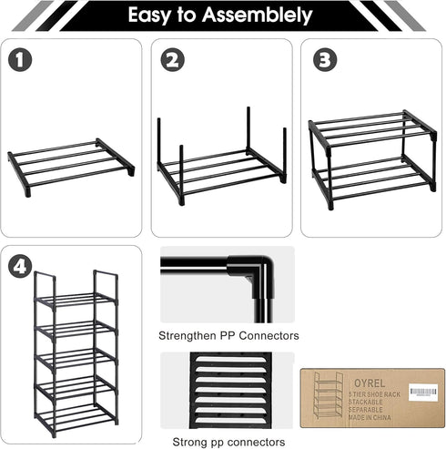 5 Closets OYREL Shoe Rack, Sturdy Metal Shoes Rack Organizer,Narrow Shoes Stand Shelf Tier Shoe Racks for Small Space