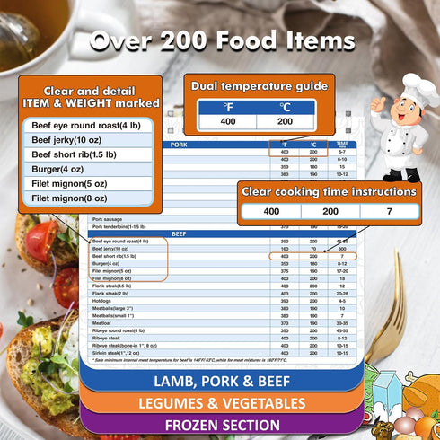 Over 200 Foods Air Fryer Cheat Sheet Magnets, Cooking Guide Booklet, Air Fryer Accessories for Frying and Cooking