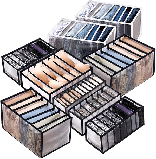 ULENDIS 9 Pack Wardrobe Clothes Organizer for Drawers, Foldable Mesh Separation Box, Drawer Dividers for Clothes