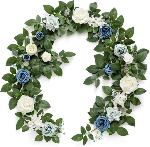 Ling's Moment 5FT Dusty Blue Artificial Flower Garland Rose Leaves Floral Garland