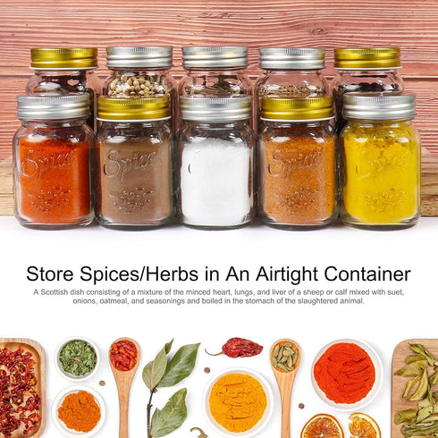 CycleMore 15 Pcs 4oz Glass Mason Spice Jars - Empty Spice Bottles with Labels, Shaker Lids, and Accessories