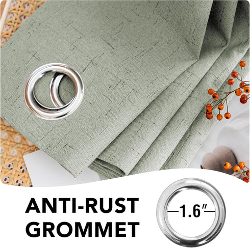 84 Inches 100% Grommet 2 H.VERSAILTEX Bedroom Curtains Blackout, Sage Green Linen Blackout Curtains Long, Blackout