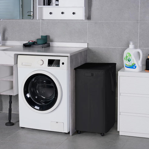 95L Vincona Slim Laundry Hamper with Lid and Wheels, Small Rolling Laundry Basket with Handle for Small Spaces, Tall