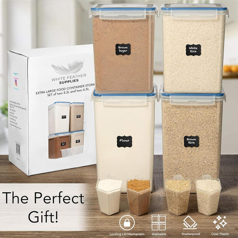 WHITE FEATHER SUPPLIES 4 PC Large Airtight Food Storage Containers with Lids, BPA Free Plastic for Kitchen & Pantry