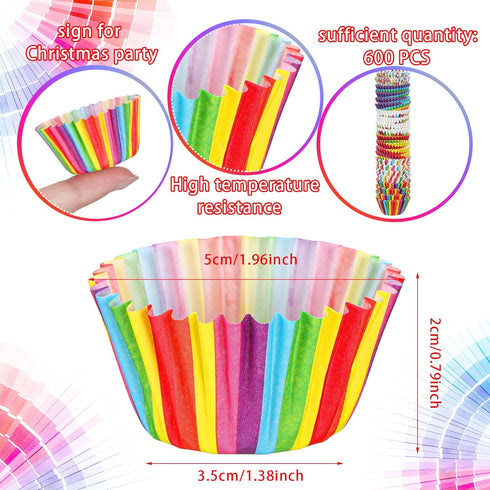 600 count Cupcake Baking Cups Muffin Cupcake Liners Candy Cup Mini Colorful Cupcake Wrappers Rainbow Combo Disposable Baking Cups Set for Birthday Party Wedding Cake Paper Cup Greaseproof Paper by Funtery