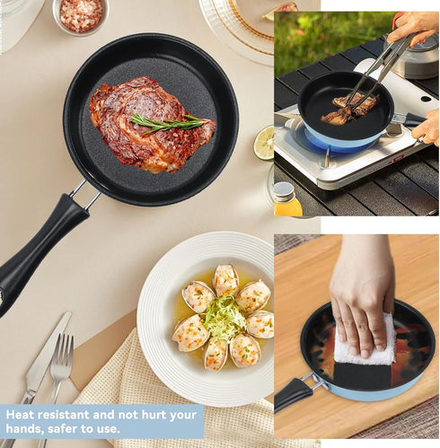 Nonstick Mini Egg Pan, 4.7 Inch Stainless Steel One Egg Frying Pan, Induction Small Skillet (Blue)