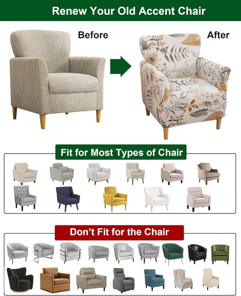 1 Sofa,02 CRFATOP Stretch Piece Chair Covers with Arms Printed Accent Chair Cover Armchair Flower Soft Banquet Armchair