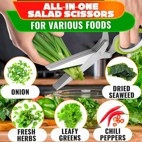 5 5x Herb Scissors with Blades and Cover Stainless Steel Herb Cutter with Ergonomic Handle and Cleaning Brush