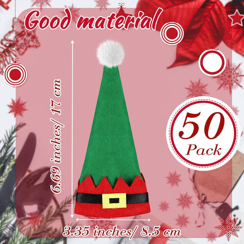 Hiboom Christmas Cutlery Holders 50 Pcs Elf Hats Cutlery Holder Set Non Woven Fabric Silverware Storage Bag Santa Tableware Holders for Table Flatware Wine Bottle Xmas Tree Party Dinner