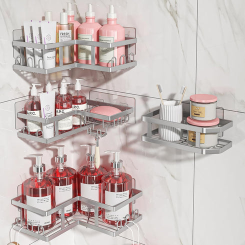 4-Pack Youvip Adhesive Corner Shower Caddy with Soap Holder, No Drilling Wall Mounted Shower Shelves-Rustproof
