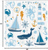 Ambesonne Nautical Shower Curtain, Blue Orange Pastel Composition of Lighthouse Sailboat Fish Shells Octopus, 69" W x