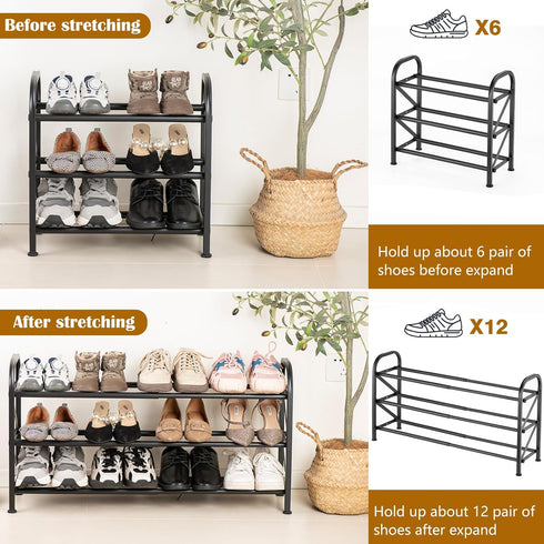 3-Tier ClosetAdjustable Closet Expandable Shoe Rack for Shoe RackBlack Metal Free Standing Shoe Rack for Entryway