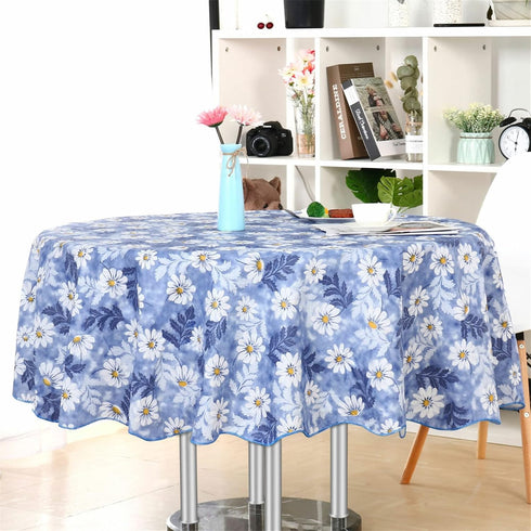 uxcell Waterproof Vinyl Round Tablecloth 60" Dia, Blue Flower Pattern for Wedding/Restaurant/Parties