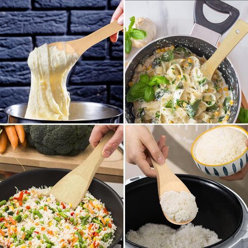 Bamboo Rice paddle 2pcs Wooden Spoons for Serving Utensil, Wood rice scooper spoon Kitchen Utensil Set.